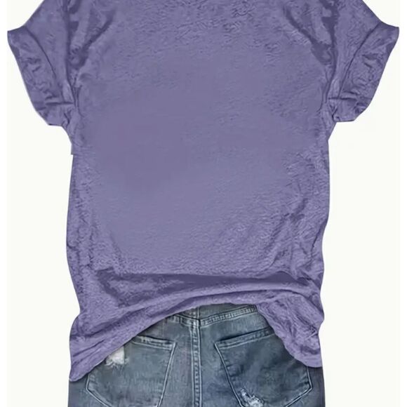 Boho Chic Love and Letter Emblem T Shirt Lavender Heart Short Sleeve Kindness - Picture 2 of 3